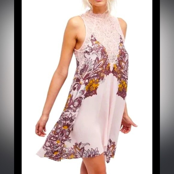 Free People Dresses & Skirts - Free People NWT Intimately Marsha Trapeze Lace Floral Slip Mini Dress Small